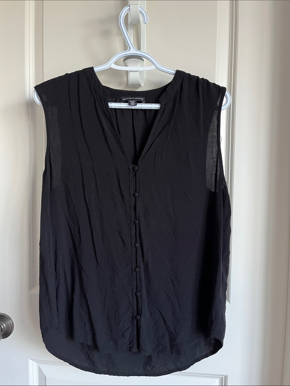 Saks Fifth Avenue Black Sleeveless Button-Front Top